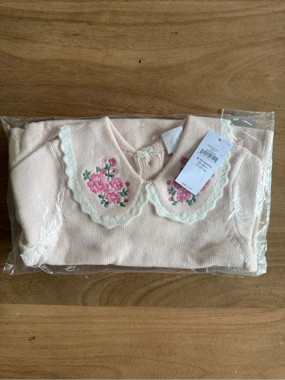 Pink Knit Baby Romper with Embroidered Peter Pan Collar